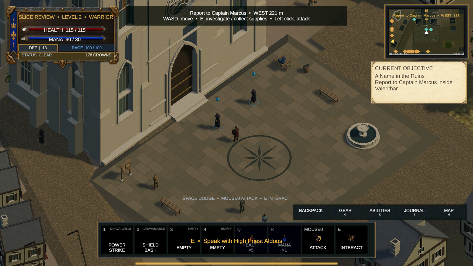 Actual Unity Game-view capture of the cathedral square in Valerithar